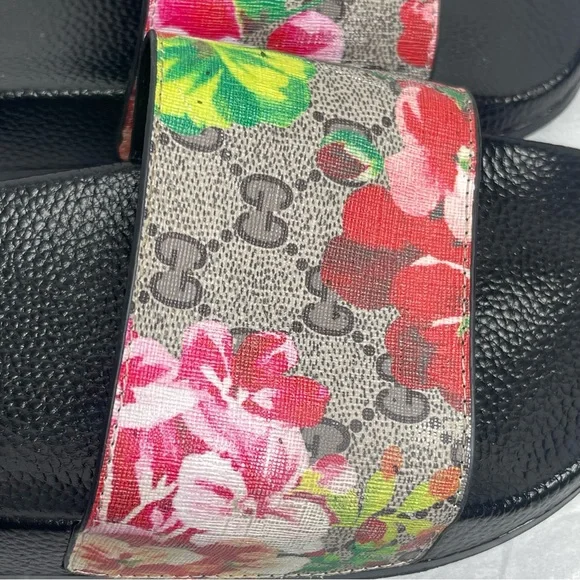 Gucci GG Supreme Blooms Floral Slides Black Pink Monogram Sandals Women’s 40 - Picture 7 of 13